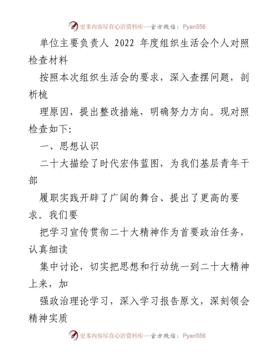 [发言] 组织生活会 - 2022年度个人对照检查与整改措施总结_2.docx_第1页