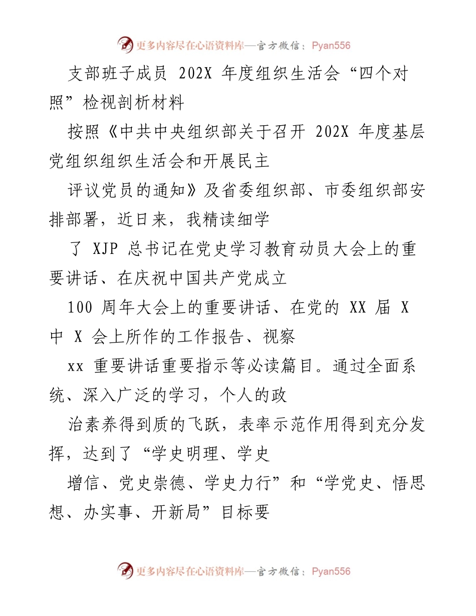 [发言] 组织生活会 - 202X年度组织生活会“四个对照”检视剖析材料_1.docx_第1页