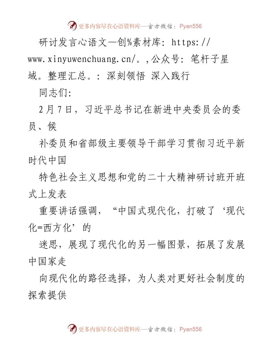 [发言] 研讨班 - 深刻领悟中国式现代化的理论与实践.docx_第1页