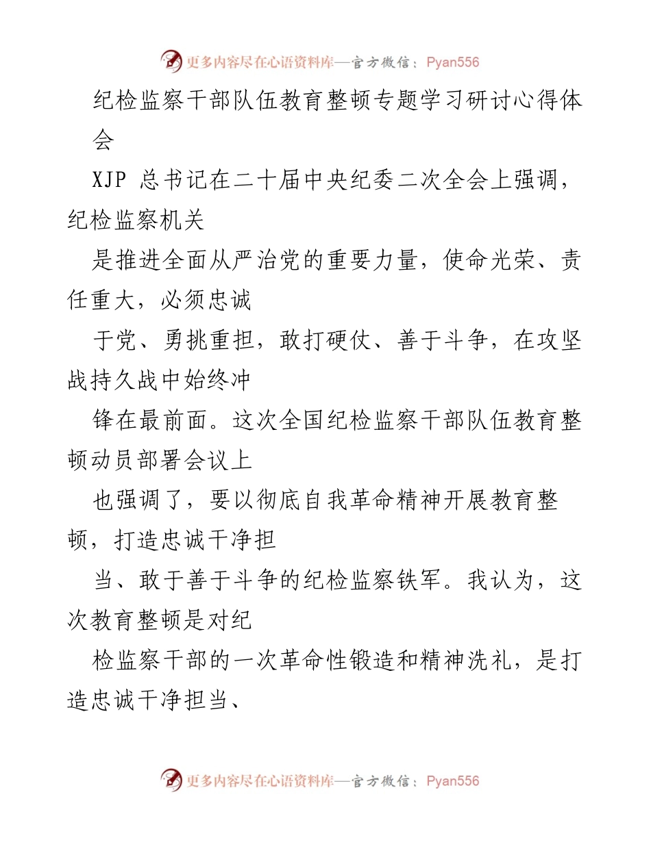 [发言] 纪检监察干部教育整顿专题学习研讨会 - 深化自我革命，打造纪检监察铁军的心得体会.docx_第1页