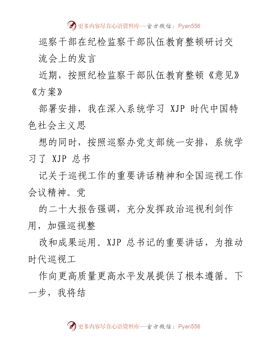 [发言] 纪检监察干部队伍教育整顿研讨交流会 - 深化政治巡察，坚守政治忠诚.docx_第1页
