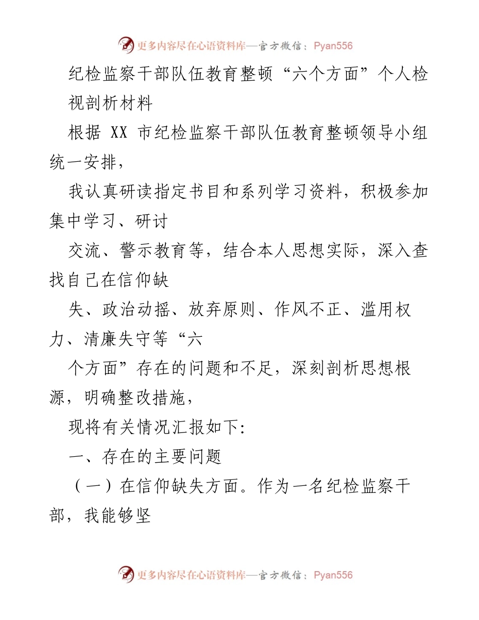 [发言] 纪检监察干部队伍教育整顿 - 个人检视剖析与整改措施报告_1.docx_第1页