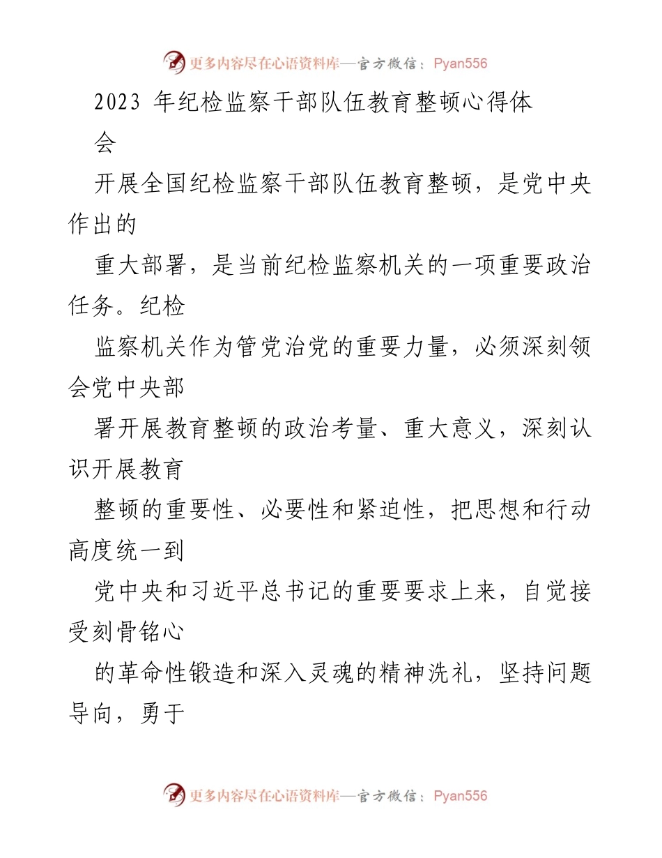[发言] 纪检监察干部队伍教育整顿心得体会 - 深刻领会教育整顿的重要性与紧迫性.docx_第1页