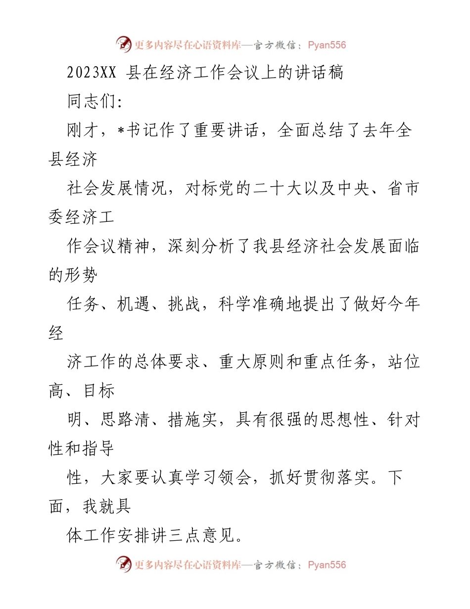 [发言] 经济工作会议 - 2023年XX县经济工作总结与展望_1.docx_第1页