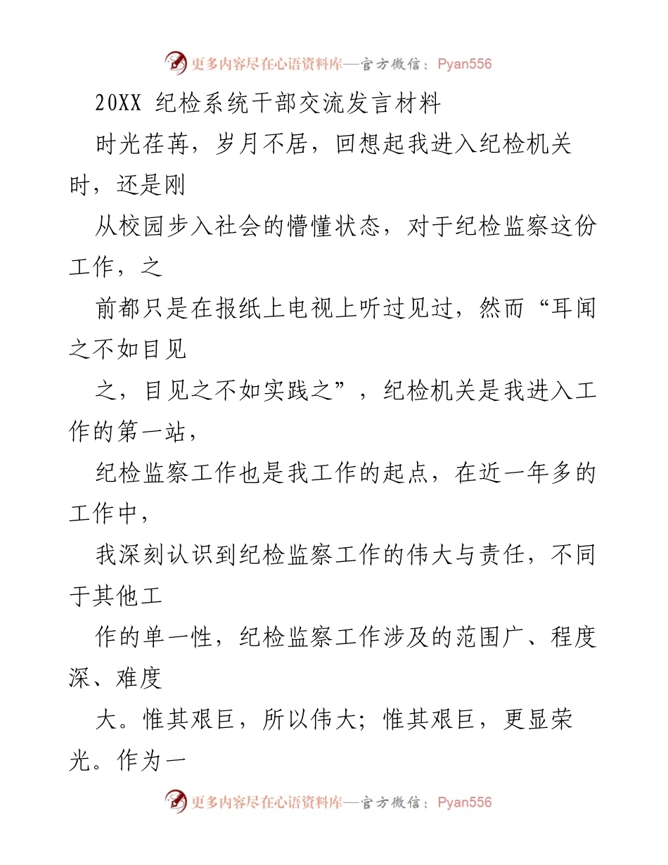 [发言] 纪检系统干部交流 - 年轻干部的使命与担当：坚定理想信念，锤炼专业能力.docx_第1页