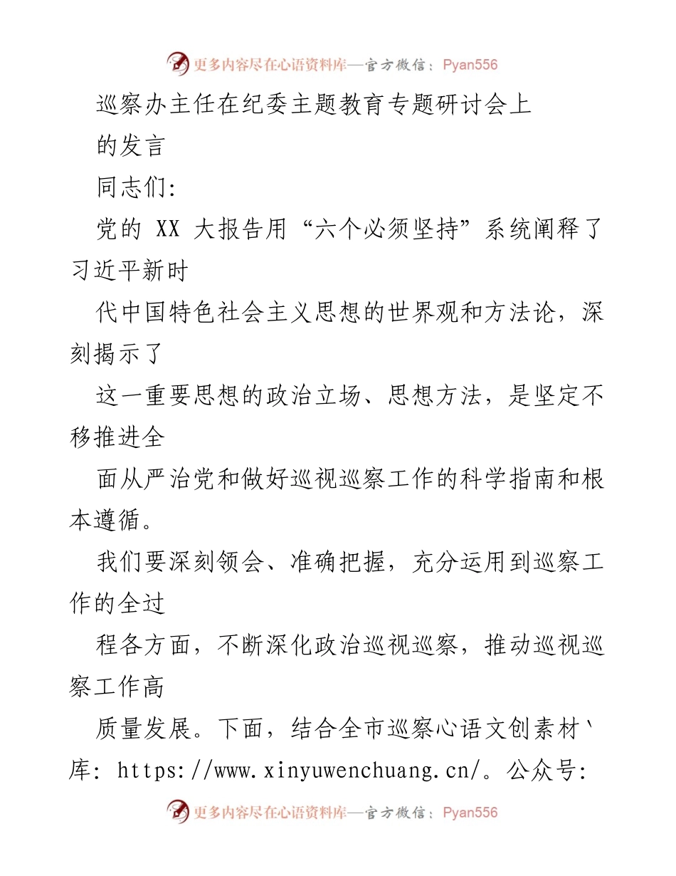 [发言] 纪委主题教育专题研讨会 - 深化政治巡视，推动高质量发展.docx_第1页