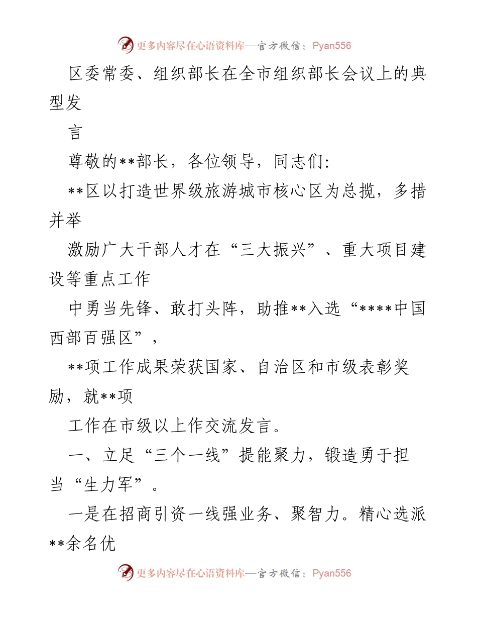 [发言] 组织部长会议 - 激励干部担当，助力旅游城市建设.docx_第1页