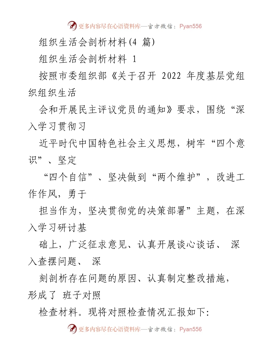 [发言] 组织生活会 - 深入剖析党组织存在的问题及整改措施.docx_第1页