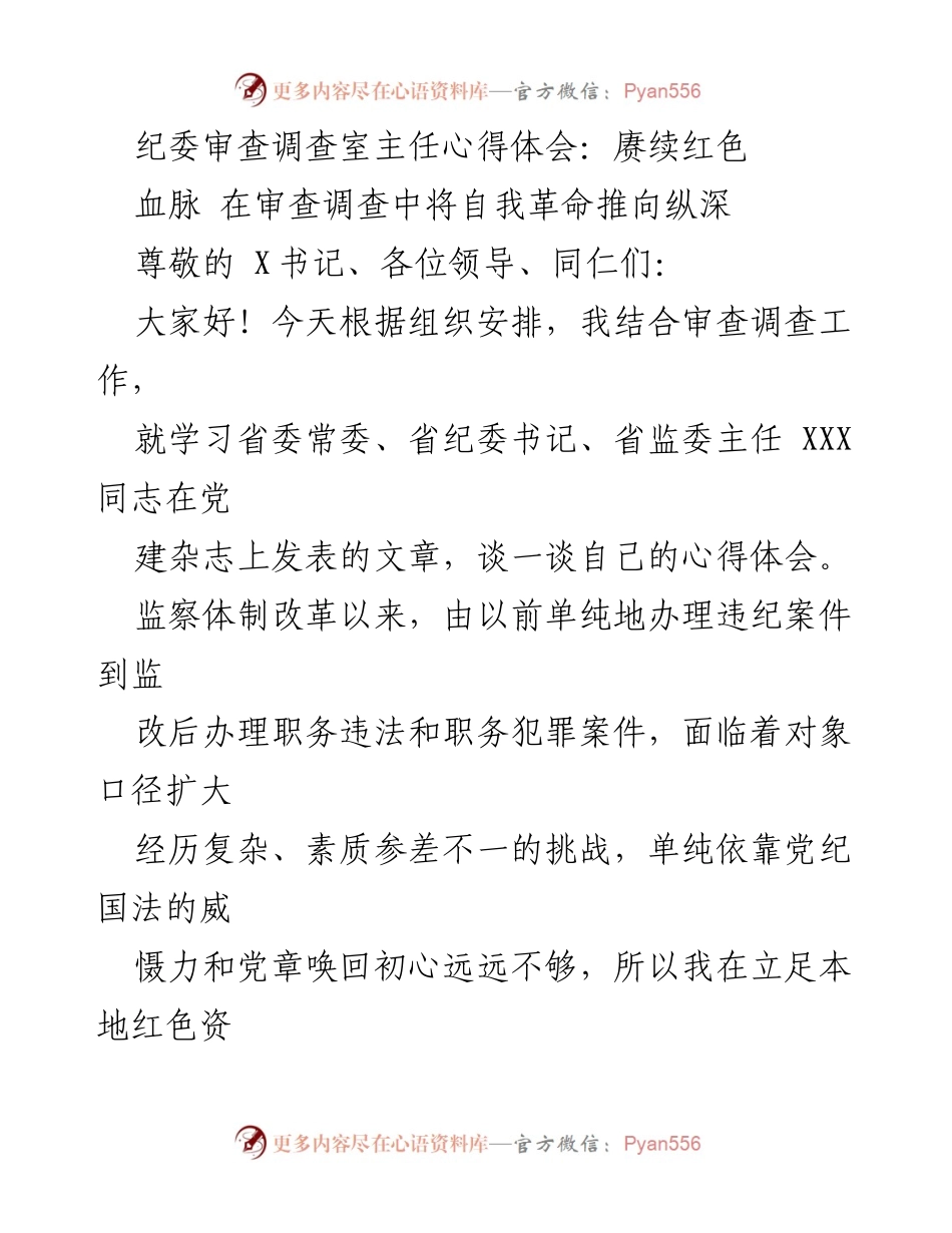 [发言] 纪委审查调查工作会议 - 深化自我革命，传承红色精神.docx_第1页
