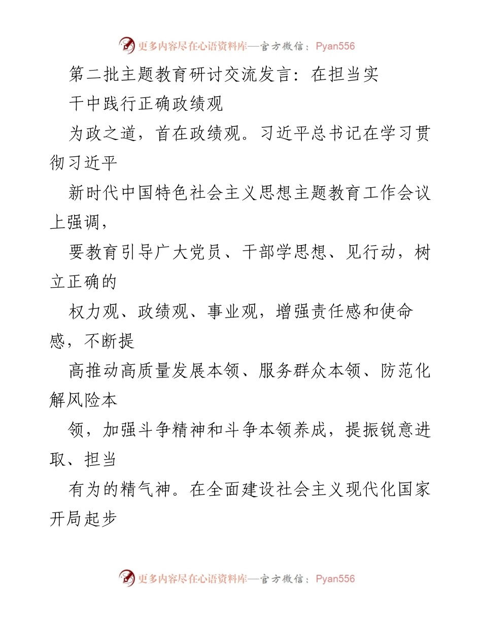 [发言] 第二批主题教育研讨交流 - 在担当实干中践行正确政绩观_1.docx_第1页