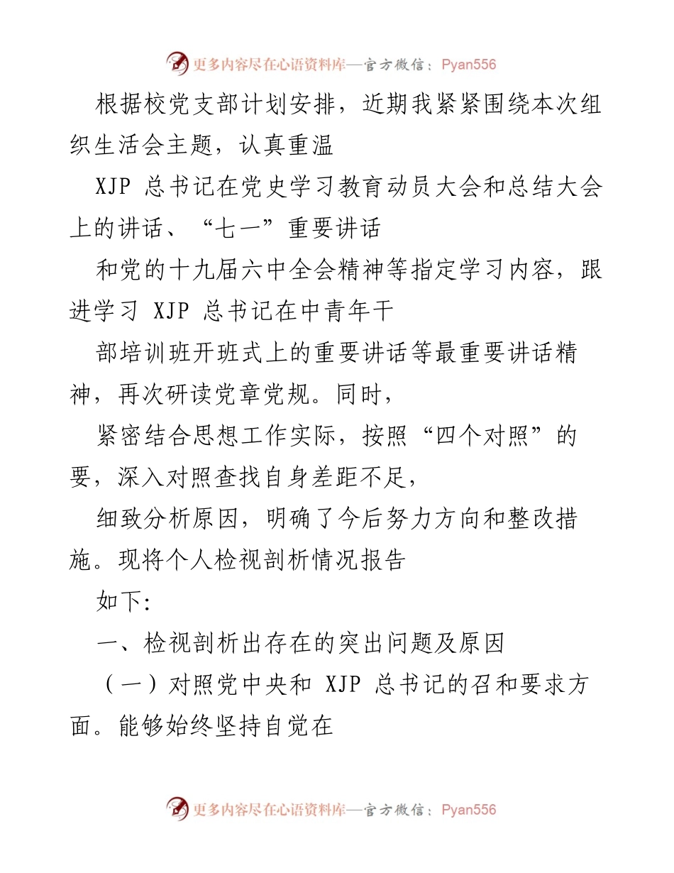 [发言] 组织生活会 - 个人检视剖析报告.docx_第1页