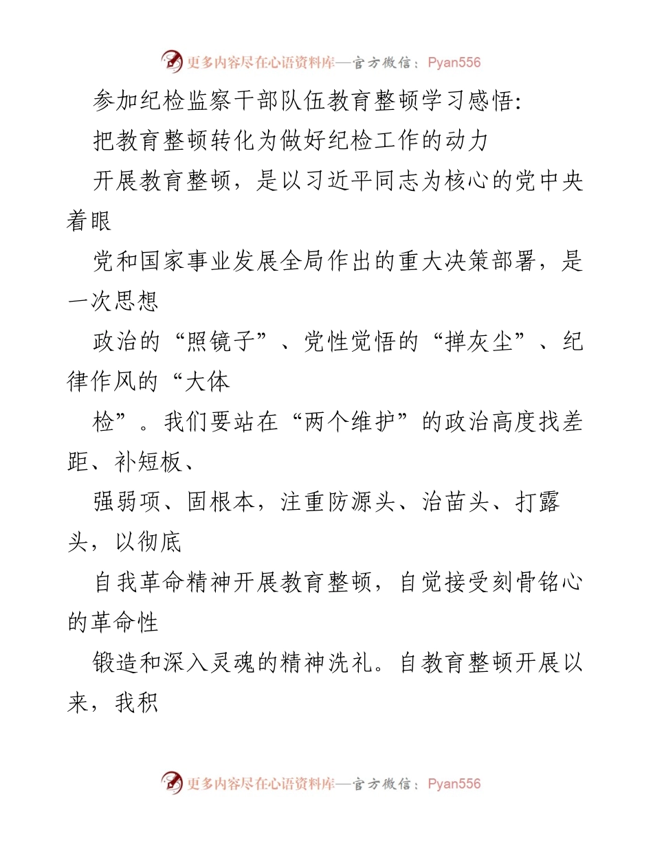 [发言] 纪检监察干部教育整顿学习 - 教育整顿的动力与纪检工作的结合.docx_第1页