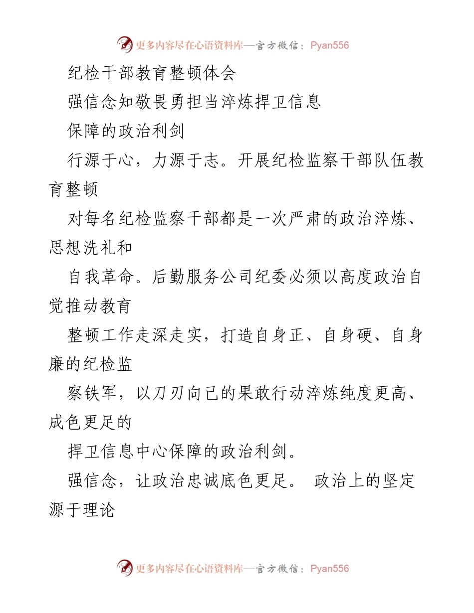 [发言] 纪检干部教育整顿 - 强信念、知敬畏、勇担当：纪检干部教育整顿的重要体会.docx_第1页
