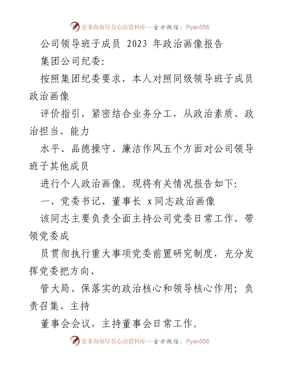 [发言] 纪委会议 - 2023年公司领导班子成员政治画像报告.docx_第1页