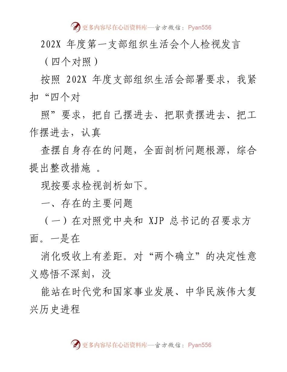 [发言] 组织生活会 - 个人检视发言总结.docx_第1页