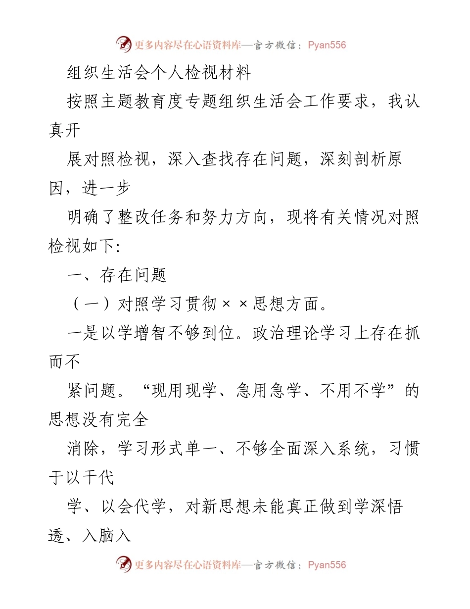[发言] 组织生活会 - 个人检视与整改措施总结_1.docx_第1页
