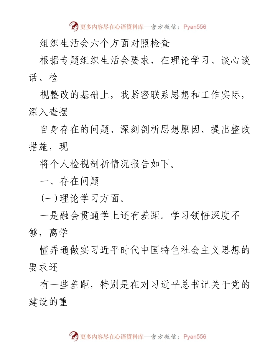 [发言] 组织生活会 - 个人检视剖析报告_1.docx_第1页