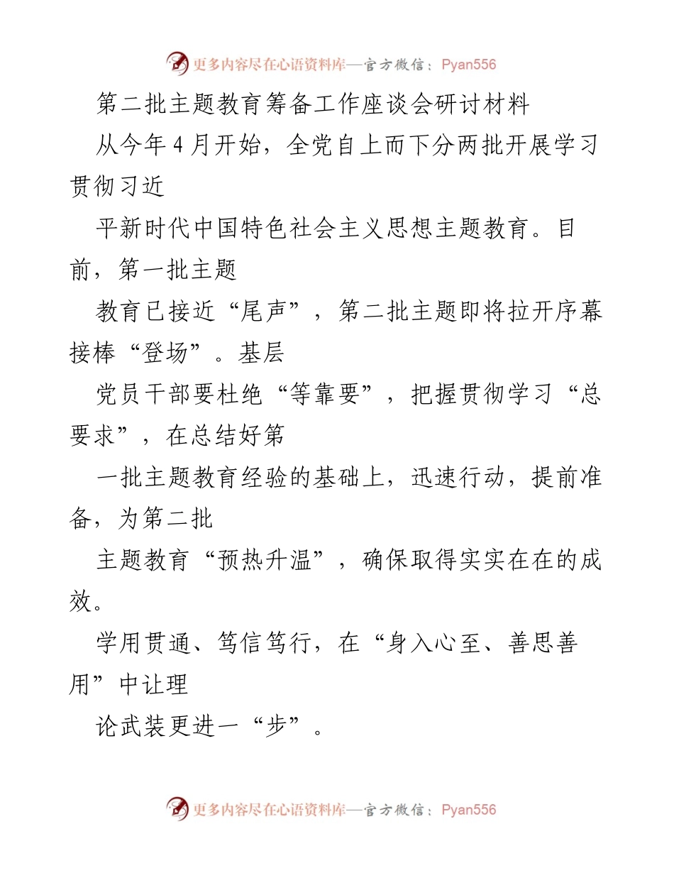 [发言] 筹备工作座谈会 - 第二批主题教育实施策略与实践探讨.docx_第1页