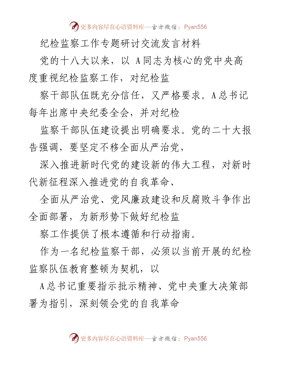[发言] 纪检监察工作专题研讨 - 提升政治忠诚与担当，推动纪检监察高质量发展.docx_第1页