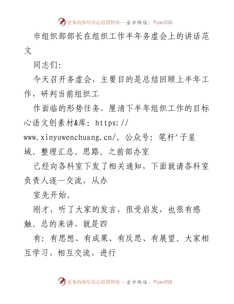 [发言] 组织工作半年务虚会 - 总结与展望：市组织部半年工作回顾与下半年规划.docx_第1页