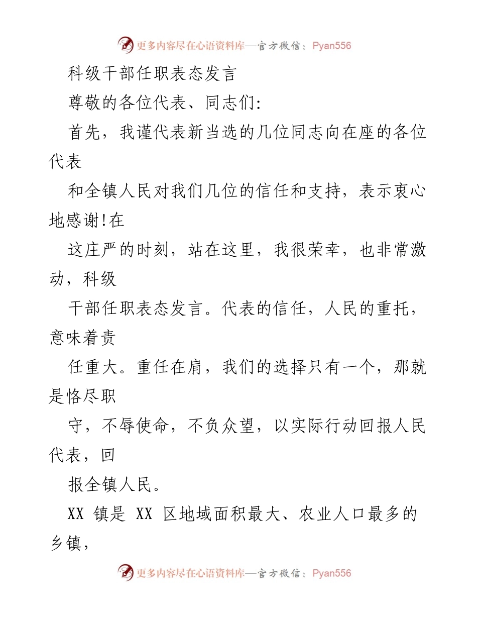 [发言] 科级干部任职 - 科级干部任职表态发言：恪尽职守，服务人民.docx_第1页
