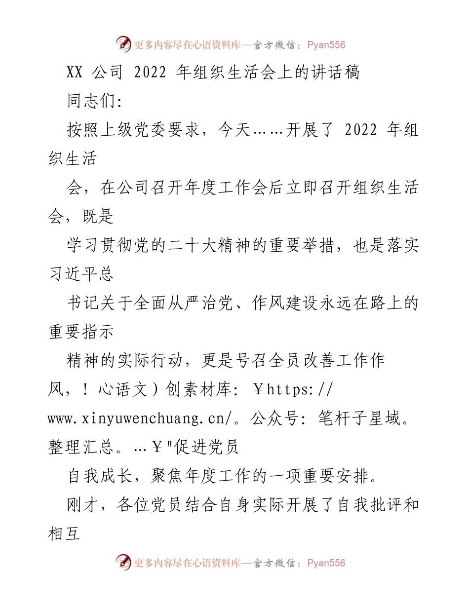 [发言] 组织生活会 - 2022年组织生活会讲话稿总结与展望.docx_第1页