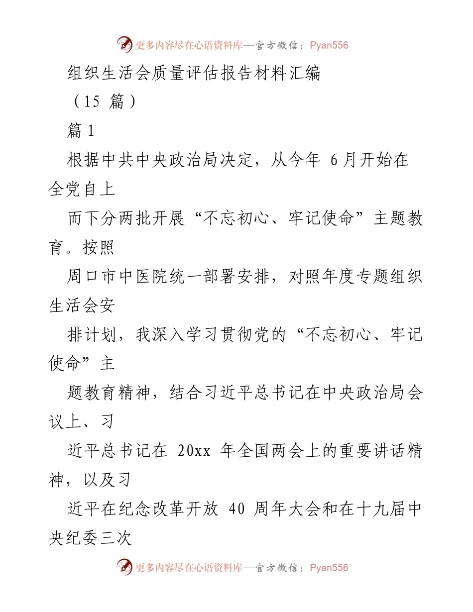 [发言] 组织生活会 - 组织生活会质量评估与整改措施分析报告.docx_第1页