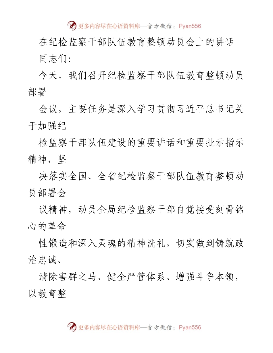 [发言] 纪检监察干部队伍教育整顿动员会 - 加强纪检监察干部队伍建设的重要性与实践路径.docx_第1页