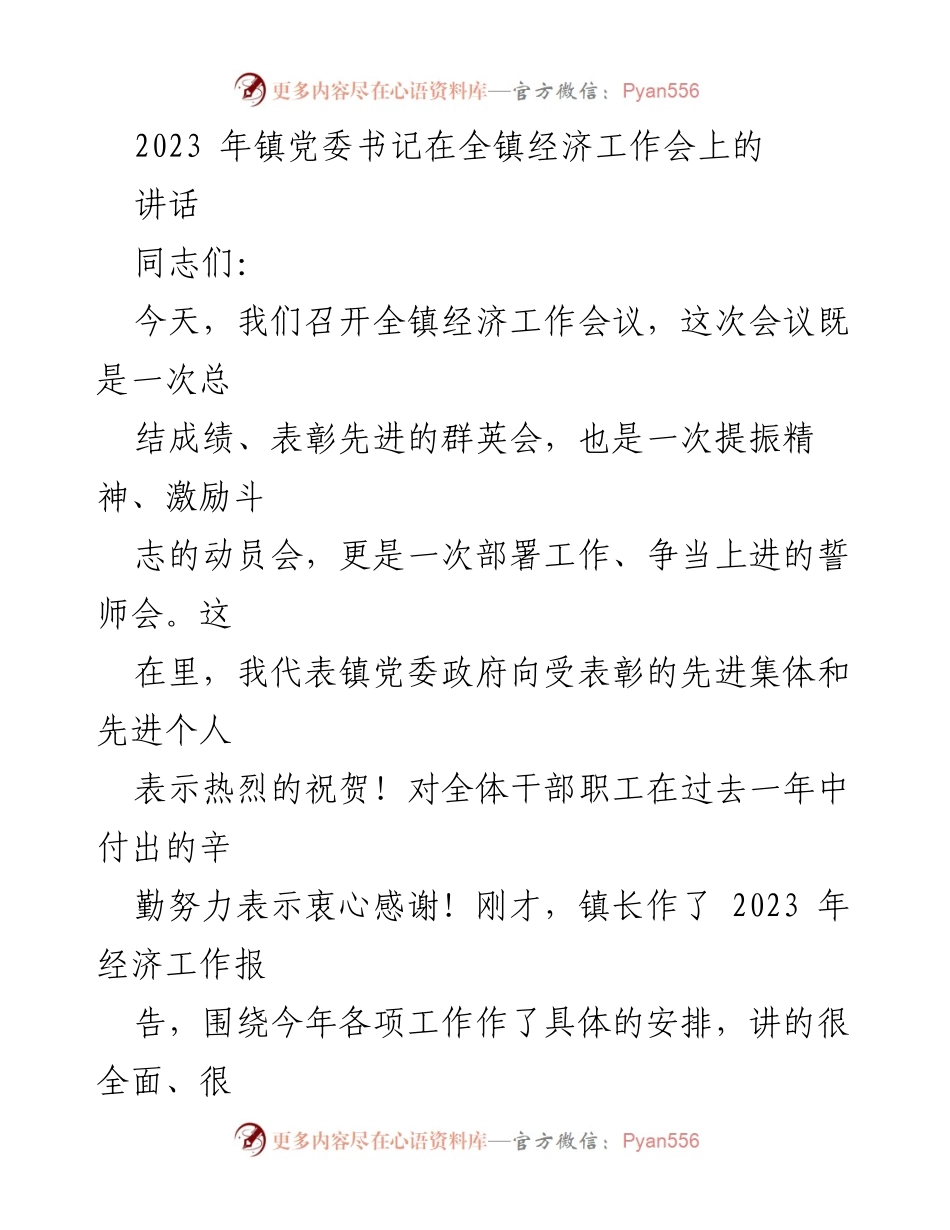 [发言] 经济工作会议 - 2023年镇党委书记经济工作会议讲话要点.docx_第1页