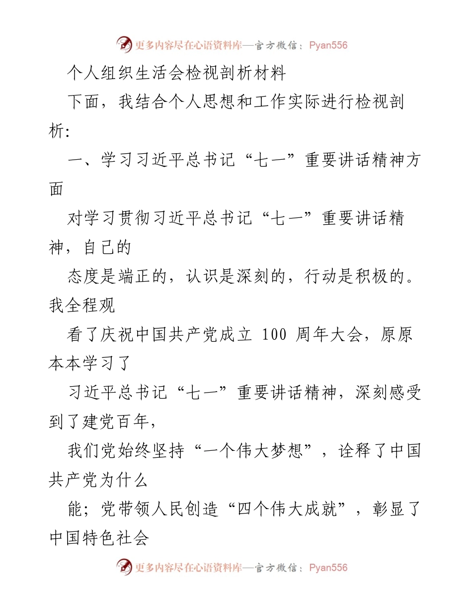 [发言] 组织生活会 - 个人检视剖析材料总结.docx_第1页