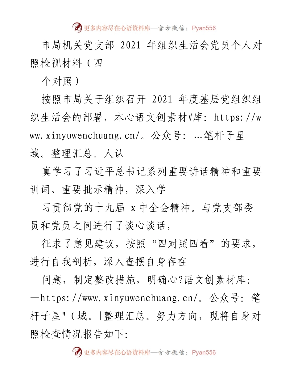 [发言] 组织生活会 - 2021年党员个人对照检视材料总结.docx_第1页