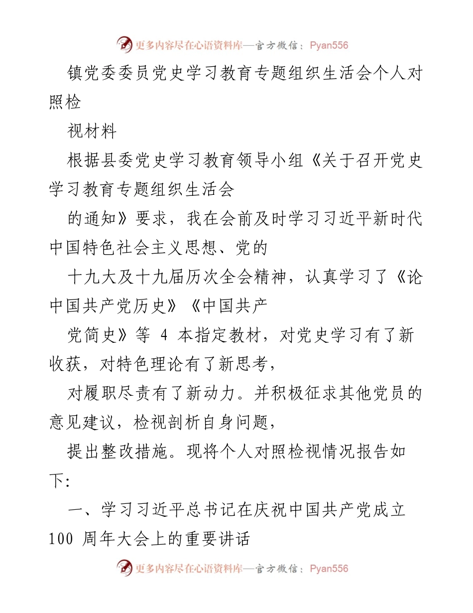 [发言] 组织生活会 - 个人对照检视材料总结_2.docx_第1页