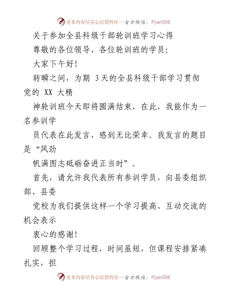 [发言] 科级干部轮训班 - 风劲帆满图志砥砺奋进正当时.docx_第1页