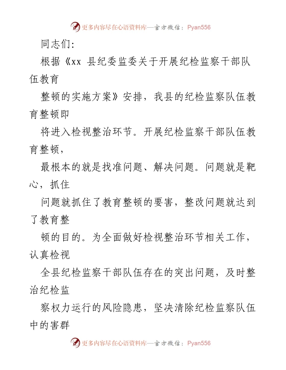 [发言] 纪检监察干部队伍教育整顿会议 - 强化问题导向，推动纪检监察干部队伍教育整顿工作.docx_第1页