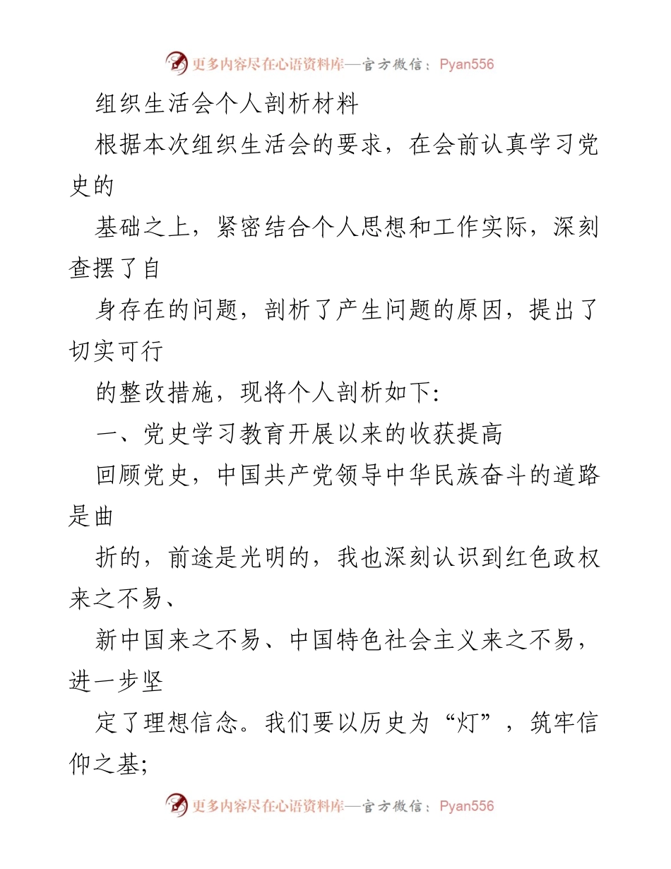 [发言] 组织生活会 - 个人剖析与整改措施总结.docx_第1页