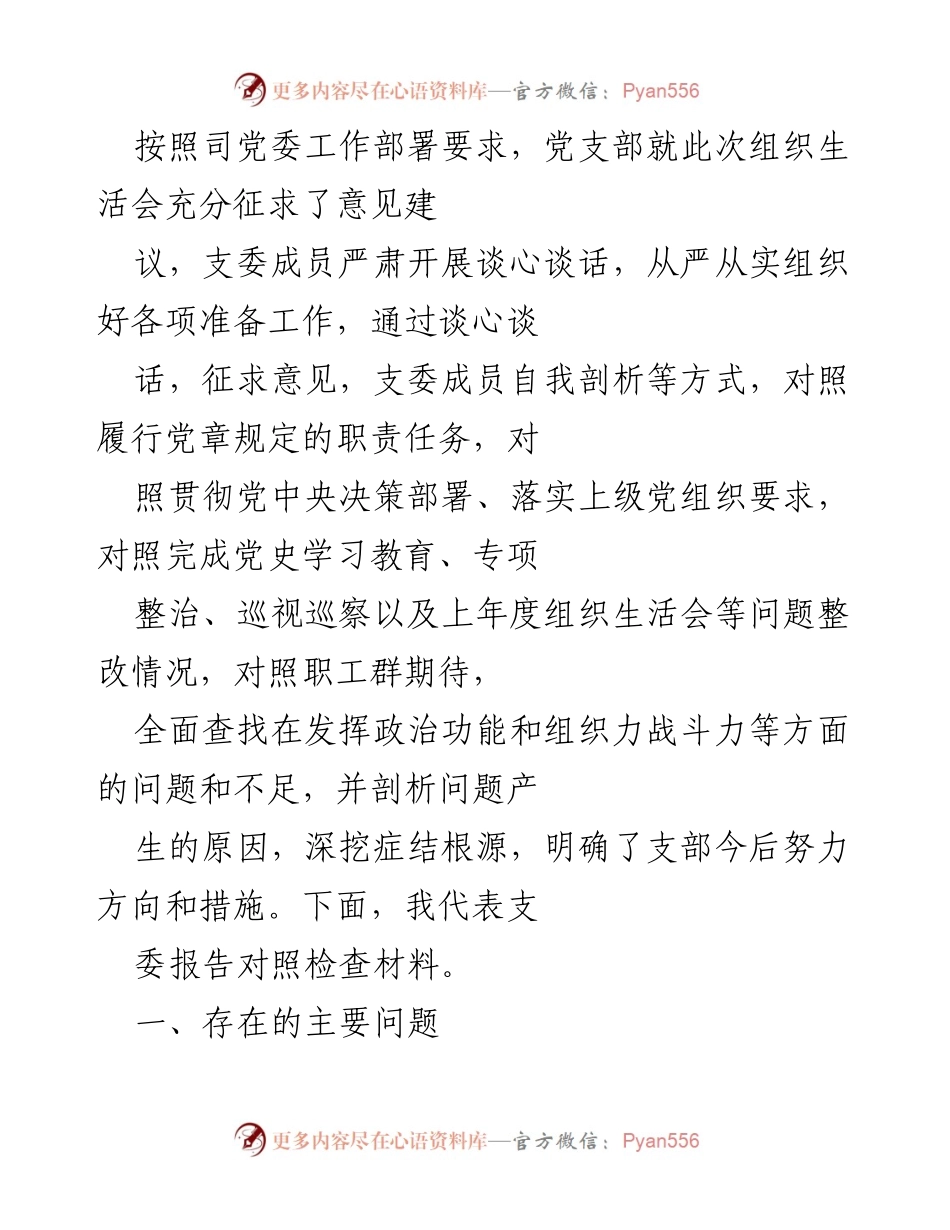 [发言] 组织生活会 - 党支部对照检查报告及问题剖析.docx_第1页