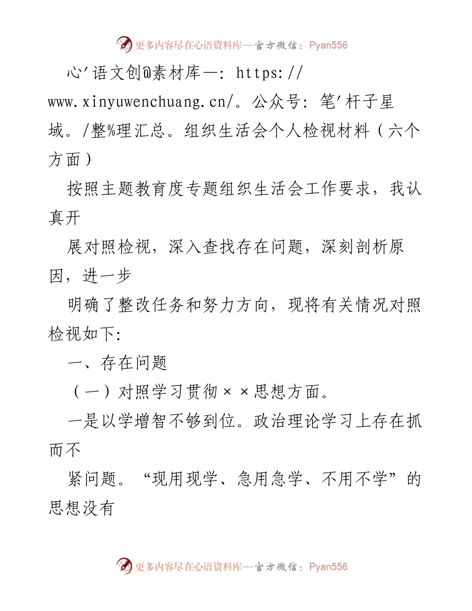 [发言] 组织生活会 - 个人检视材料与整改方向分析.docx_第1页