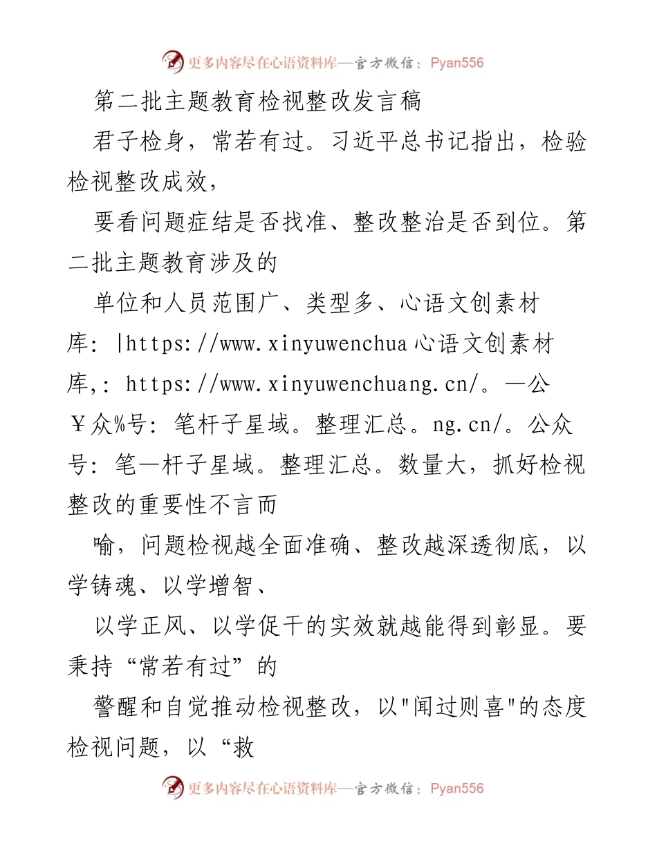 [发言] 第二批主题教育检视整改会议 - 深入检视整改，推动主题教育落到实处.docx_第1页