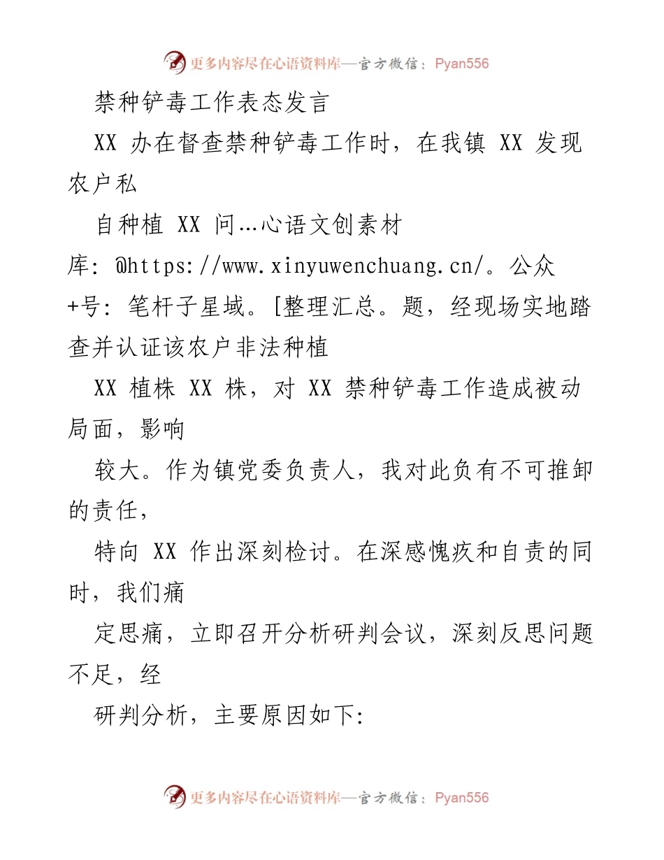 [发言] 禁种铲毒工作督查 - 深刻反思与行动计划：提升禁种铲毒工作责任感与执行力.docx_第1页