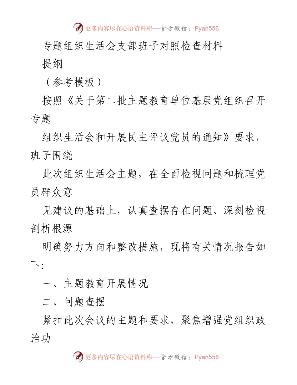 [发言] 组织生活会 - 支部班子对照检查及整改措施报告.docx_第1页
