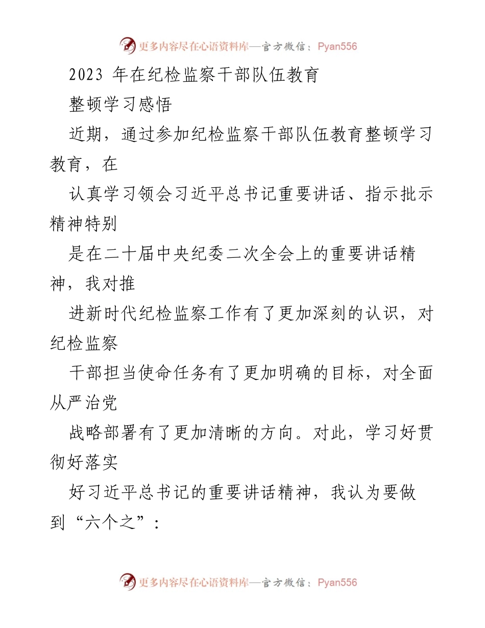 [发言] 纪检监察干部队伍教育整顿学习 - 深入学习贯彻习近平总书记重要讲话精神，推动新时代纪检监察工作.docx_第1页