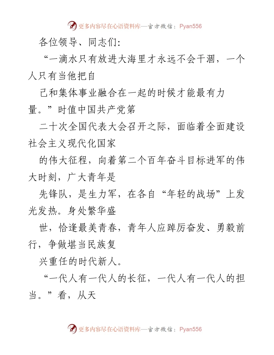 [发言] 纪念大会 - 青年担当，奋进新时代.docx_第1页