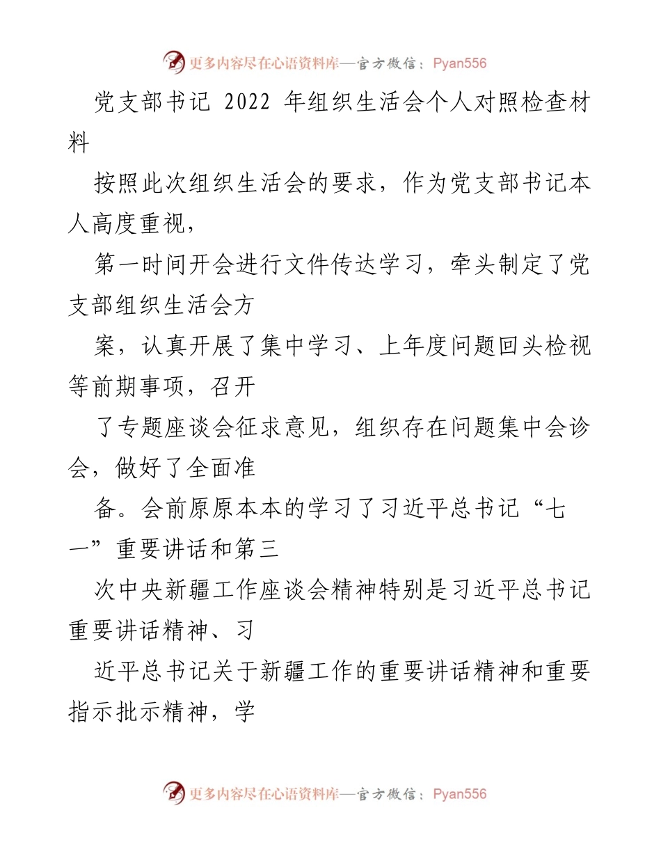 [发言] 组织生活会 - 党支部书记个人对照检查与学习体会报告.docx_第1页