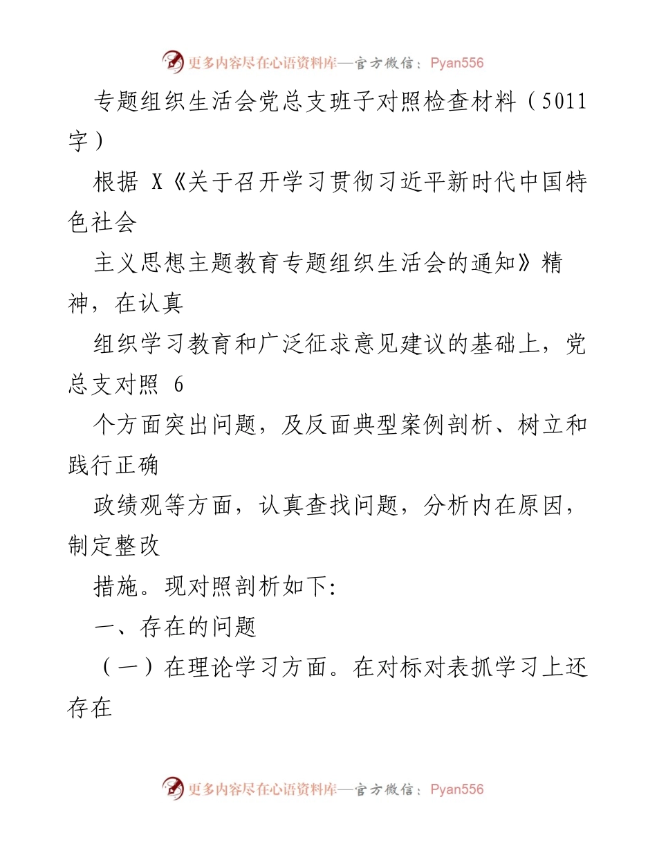 [发言] 组织生活会 - 党总支班子对照检查与整改措施分析.docx_第1页