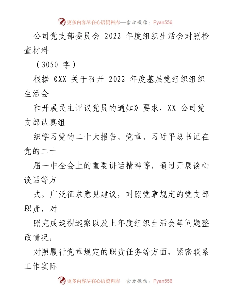 [发言] 组织生活会 - 2022年度党支部组织生活会对照检查与整改报告.docx_第1页