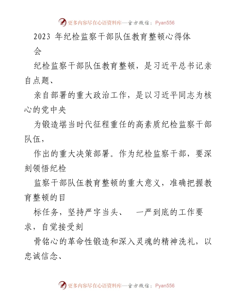 [发言] 纪检监察干部队伍教育整顿心得体会 - 深刻领悟纪检监察干部队伍教育整顿的重要意义.docx_第1页
