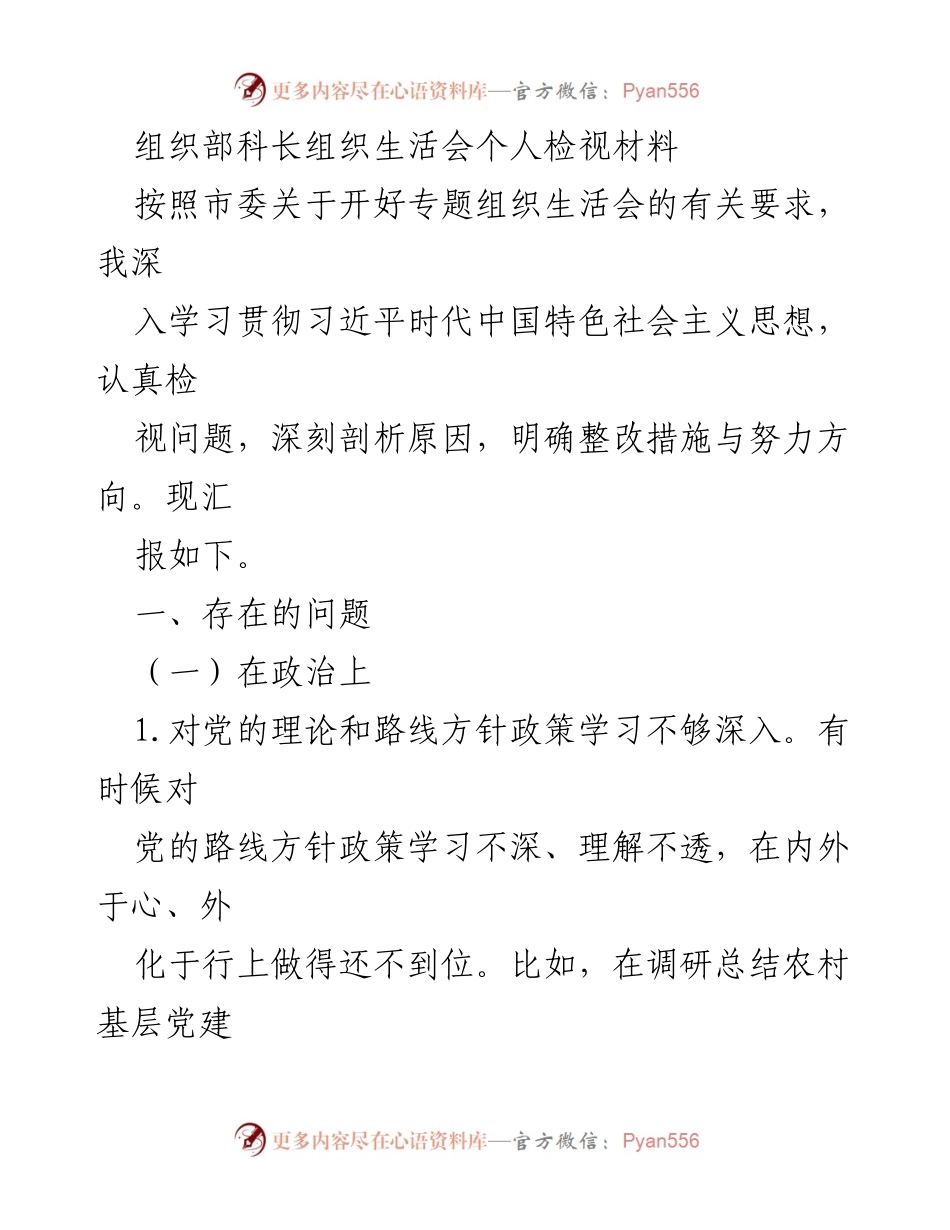 [发言] 组织生活会 - 个人检视与整改措施汇报_1.docx_第1页