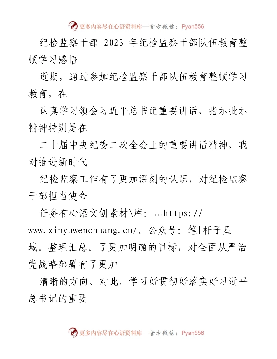 [发言] 纪检监察干部队伍教育整顿 - 深入学习习近平总书记重要讲话精神，推进纪检监察工作新发展.docx_第1页