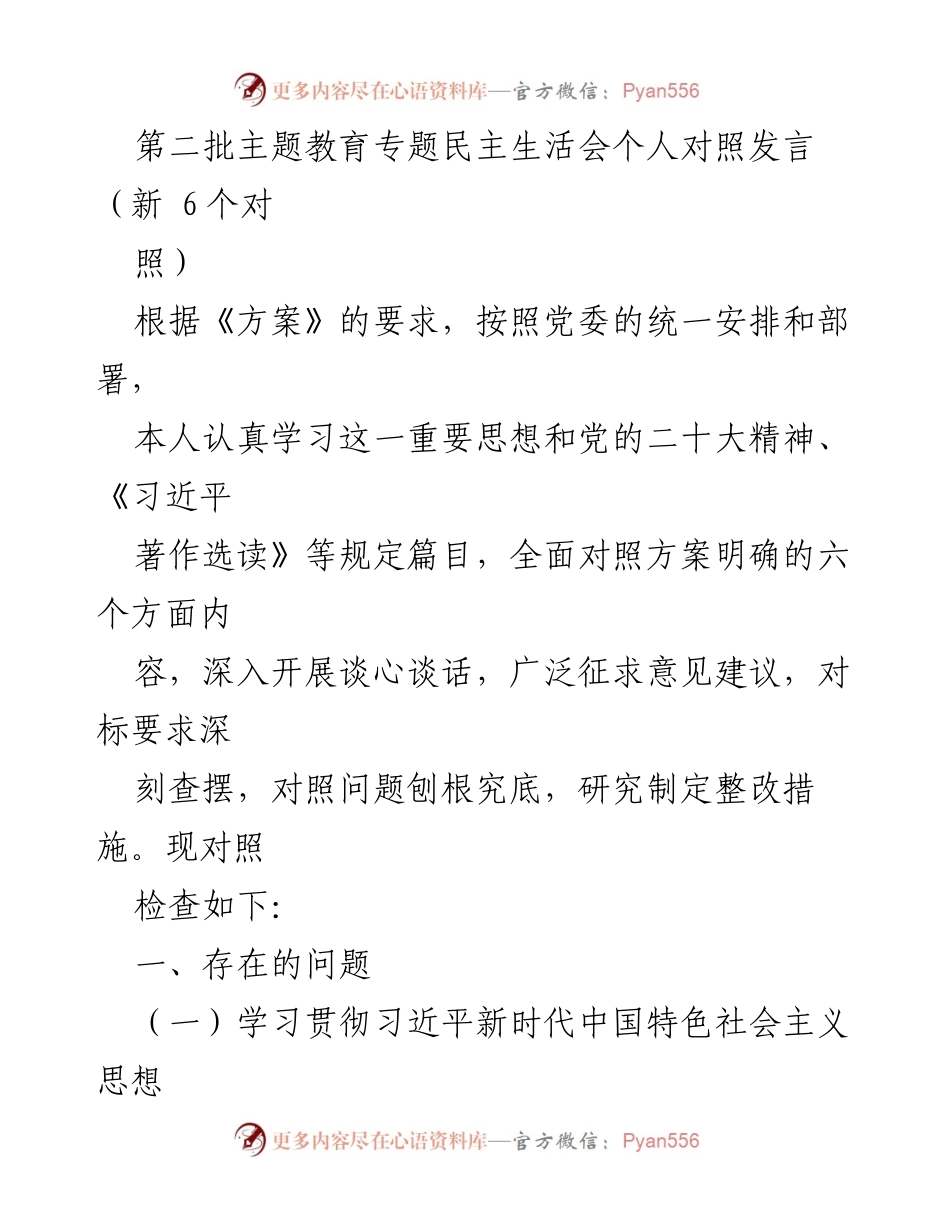 [发言] 第二批主题教育专题民主生活会 - 个人对照发言总结与问题查摆.docx_第1页