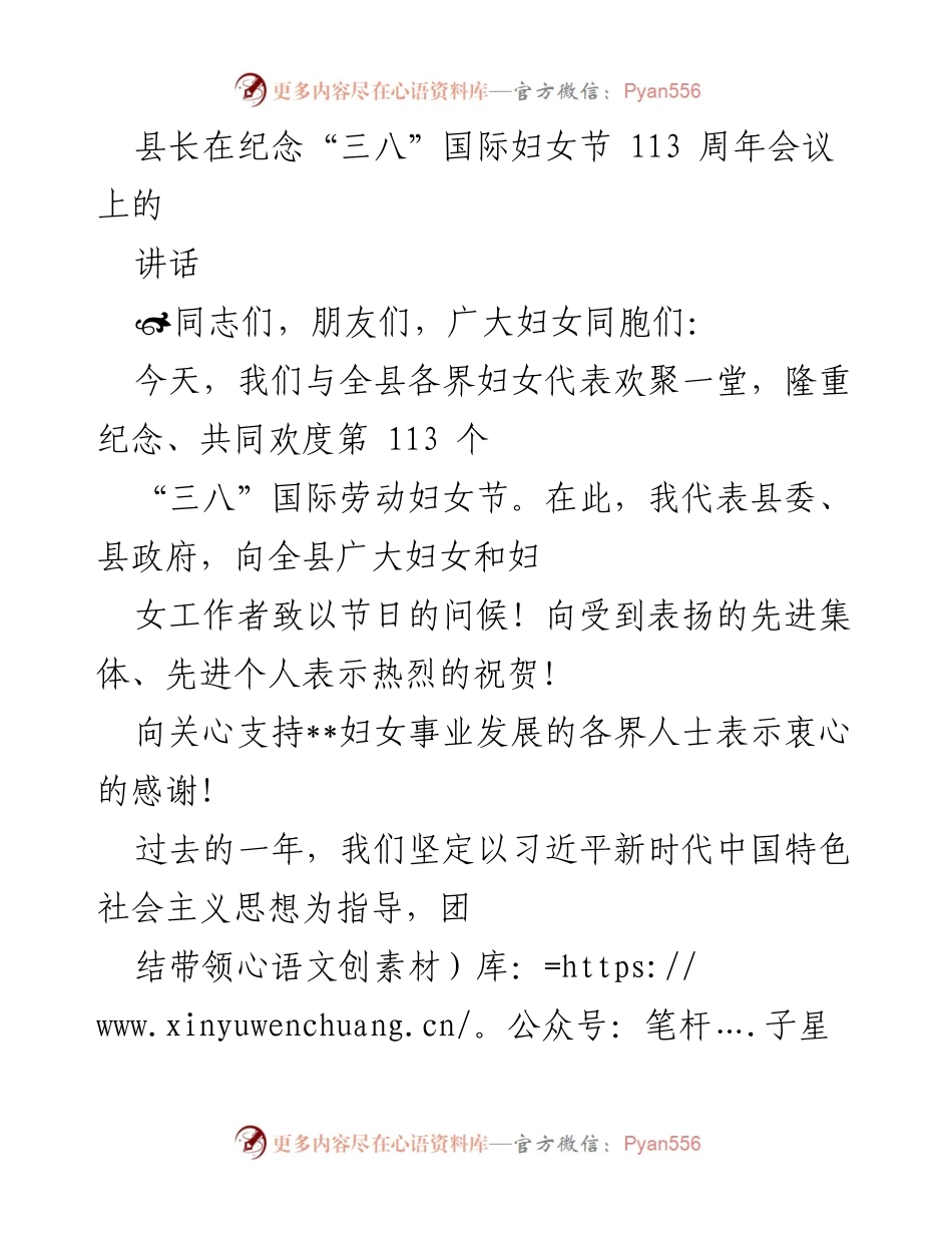 [发言] 纪念“三八”国际妇女节会议 - 县长在“三八”国际妇女节上的讲话与展望.docx_第1页